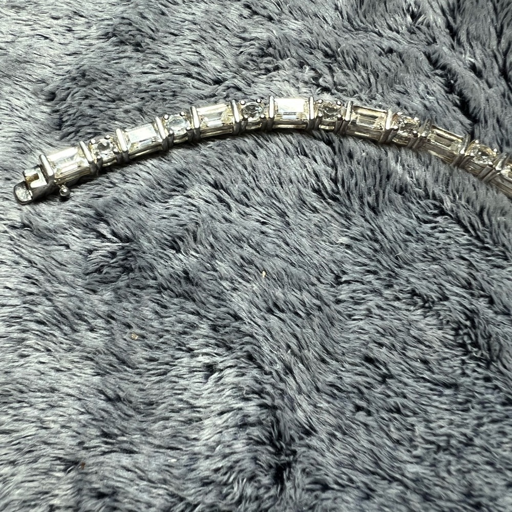 925 Sterling Silver CZ Link Bracelet 7.5" - Picture 5 of 10